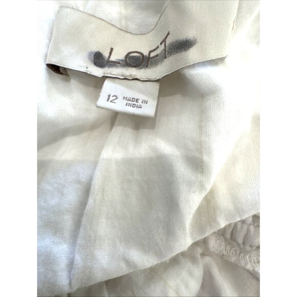 Loft White Dress With Gold & Silver Metallic Lines Drawstring Waist Sleeveless S - Picture 7 of 10